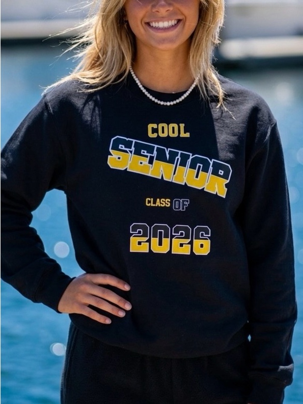Upcycled Hanes Black "Cool Senior Class of 2026" Crewneck Sweatshirt